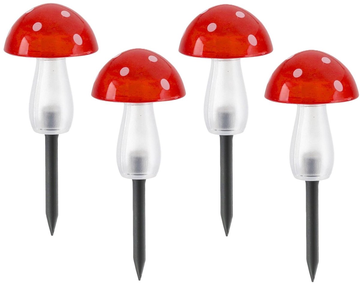 Cepewa tuinlamp paddenstoel - 4x - solar - H20 cm - incl grondpen - aan/uit schakelaar