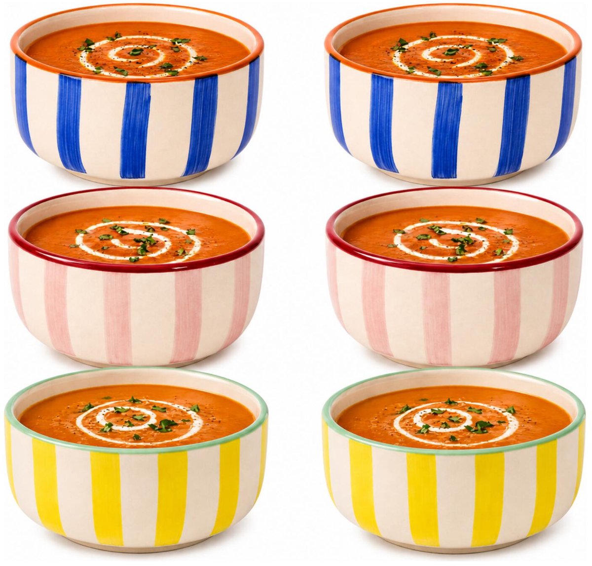 Home deco factory Snackschaaltjes Dolce vita - 6x - blauw/roze/geel - keramiek - D14 cm