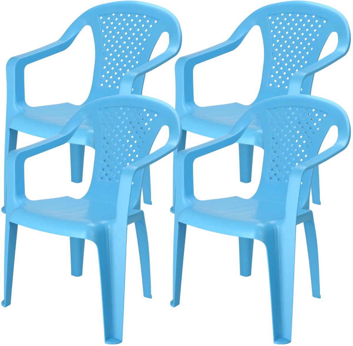 Pro Garden Stoeltjes voor kinderen - 4x - blauw - 38 x 52 cm - voor binnen en buiten - kunststof - voor kinderen van 3 tot 7/8 jaar - stapelbaar
