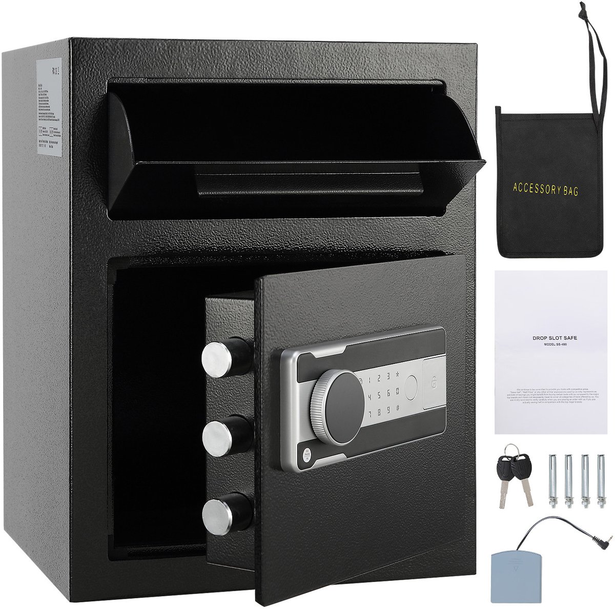 1,7 L Stortkluis met Inwerplade, Kluis met Elektronisch Codeslot en 2 Noodsleutels, 45 X 30 X 35 cm, Veilige Opslag voor Contant Geld, Thuis, Hotel of Kantoor