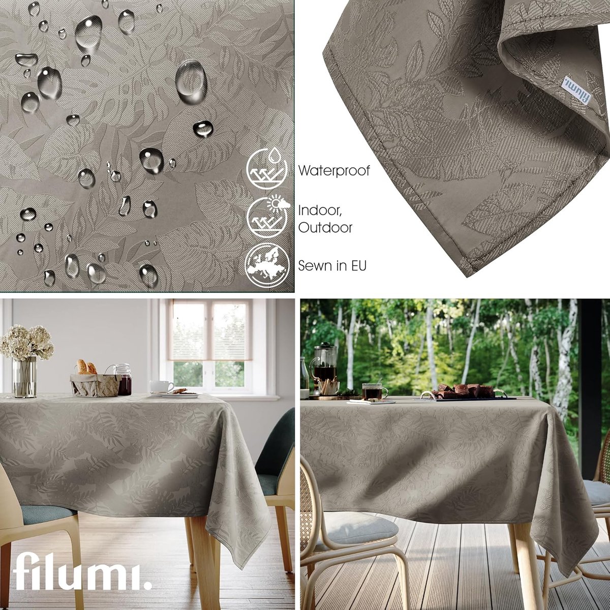 Tafelkleed Monstera - Afwasbaar kleed - Bescherming tafel - Jacquard reliëfmotief - 140 x 200 cm - Beige