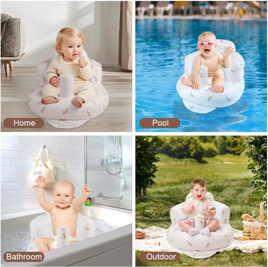 Opblaasbare Babystoel, Babybank met Rugondersteuning voor Baby's vanaf 3 Maanden, Zomer Opblaasbare Babystoel om op te Zitten, Babyshowerstoel, Babystoel voor Buiten, Tulppatroon — afbeelding 5