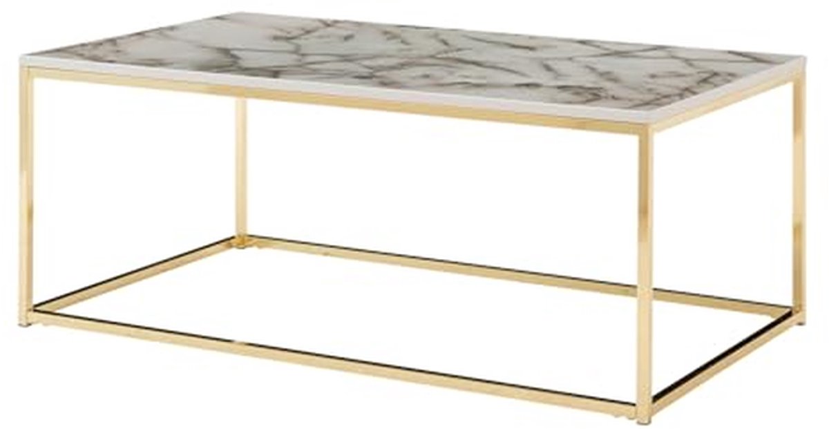 Salontafel Marmerlook - Bijzettafel Woonkamer - Woonkamer Inrichten - MDF Met Coating - 100x60x40cm - Wit Goud
