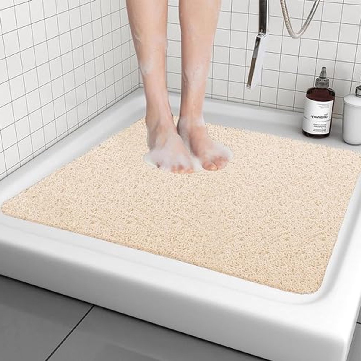 Douchemat - Antislip Mat - Veilig Douchen - Loofah Ontwerp - 60 x 60 cm - Beige