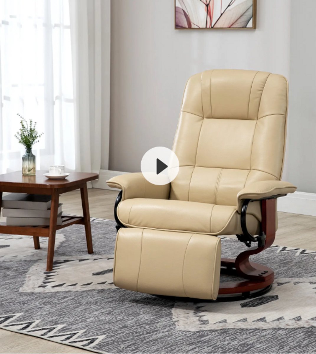 MIVRAY Relaxfauteuil 78 x 87 x 100 Cm - Handmatig Verstelbare Rugleuning Met Voetensteun En 360 Graden Draaibare Basis - Woonkamer - Kunstleer Crèmewit