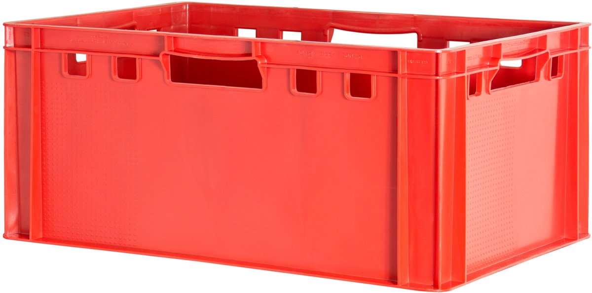 1 E3 Vleeskrat, Rood, Eurobox, Voedselveilig, Slagerskrat, Opbergdoos, Plastic Bak, Stapelbaar, 60 x 40 cm, Kingpower