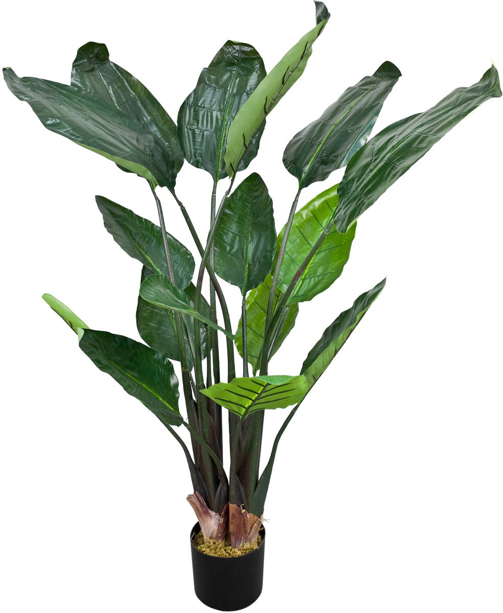 Kunstplant Strelitzia (Paradijsvogel), 120 cm, Kamerdecoratie, Realistisch in Pot, Decovego