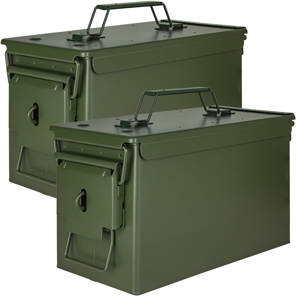Trucky Set: 2x Munitiekisten – Metalen opbergkisten met deksel – 31 x 16 x 19 cm – Legergroen metaal