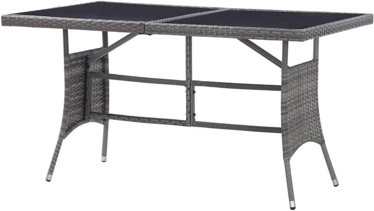 Tuintafel met Glasplaat - Terrastafel Buitenmeubel - Buiten Ontspannen - Onderhoudsvriendelijk PE-rotan - 140 x 80 x 74 cm - Grijs