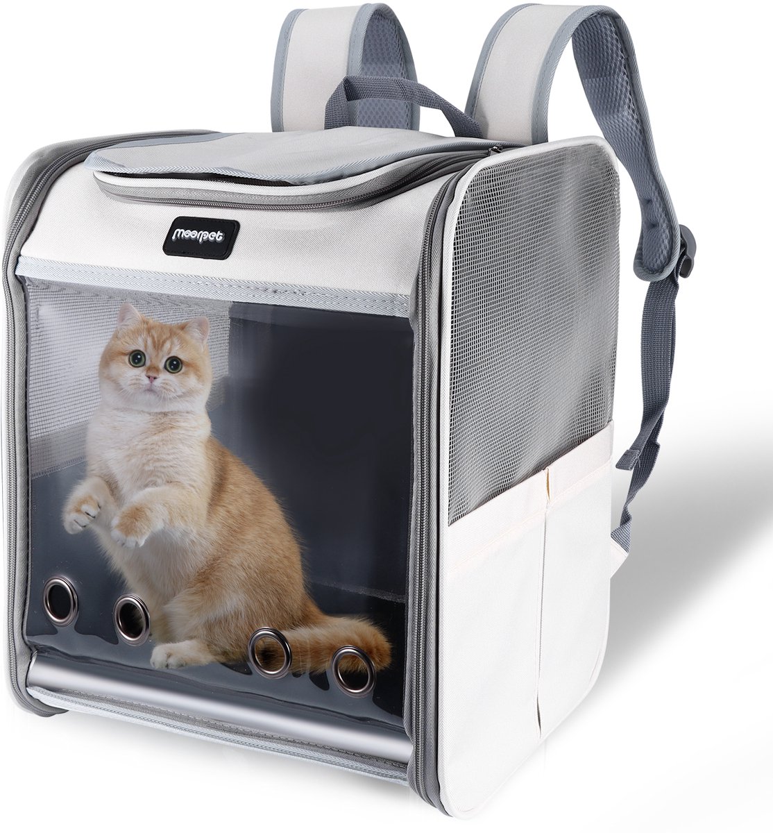 Lemonmax Huisdierenrugzak - Kattenrugzak, Hondenrugzak en Transporttas Opvouwbaar met Ventilatie en PVC Venster - 40x26x33 cm - Grijs