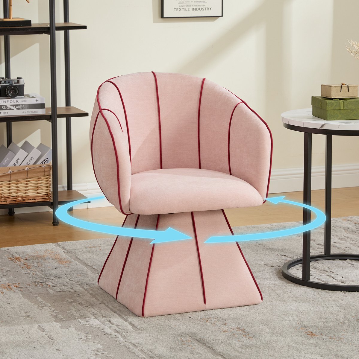 FloraGrace Fauteuil 1-Zits - 360 Graden Draaibaar Met Hoge Rugleuning En Armleuningen - Voor Woonkamer En Slaapkamer - Chenille - Roze