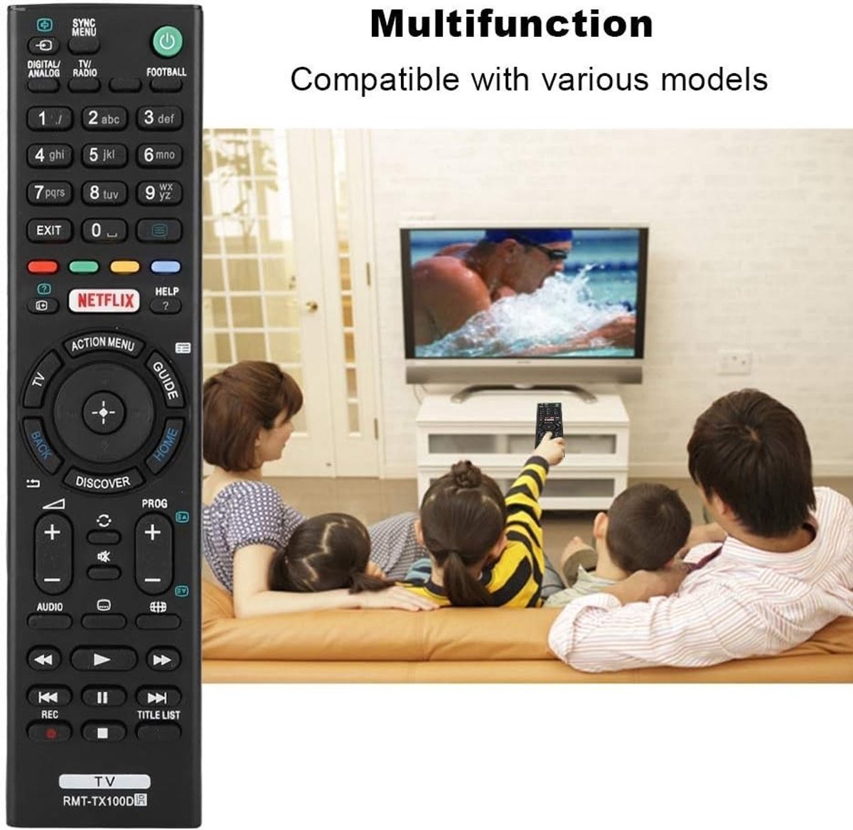 Universele TV Afstandsbediening Vervanging voor RMT-TX100D, RMT-TX101J, RMT-TX102U - Geschikt voor Diverse Televisiemodellen, Eenvoudig in Gebruik, Betrouwbaar en Duurzaam