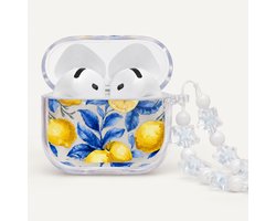 Enluxe Case geschikt voor Airpods 4 - Citroenen Print - Hardcase met Kralenkoord, Schokbestendig - Hoesje