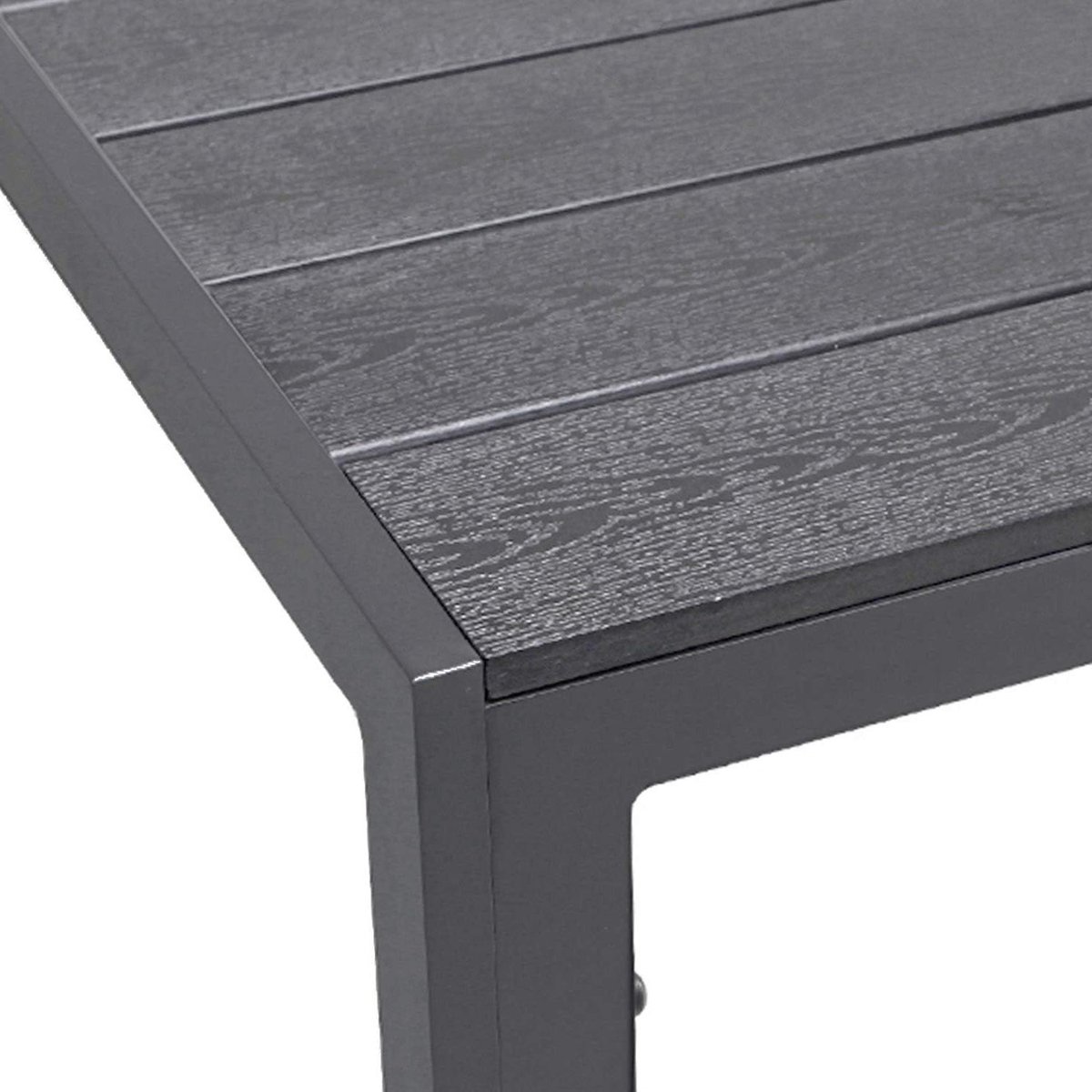 Tuin Eettafel - Terrastafel Aluminium - Buiten Dineren - WPC Houtlook Blad - 160x90x74 cm - Antraciet Grijs