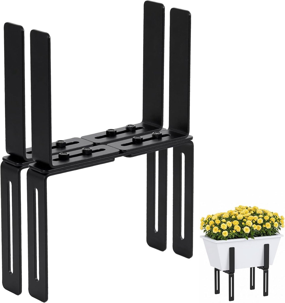 H-Vormige Bloembakhouder voor Balkons - 2 Stuks, Verstelbaar en Zonder Boren, Geschikt voor Bloembakken en Balkonrelingen, Stevig en Duurzaam Design