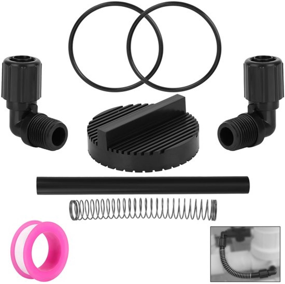 Reserveonderdelenset zwembadchlorinator voor Pentair Rainbow 320 & 322, inclusief 1/2" NPT 90° pijpaansluiting, 5/8" buitendiameter inlaatslang en steunveer. Vervangt R172272 R172091 R171097