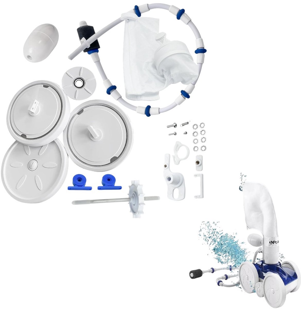 Reparatieset voor witte automatische zwembadreiniger – Inclusief een complete set onderdelen zoals aandrijfwielen, aandrijfasconstructie en toevoerslang – Geschikt voor Polaris Zodiac 280