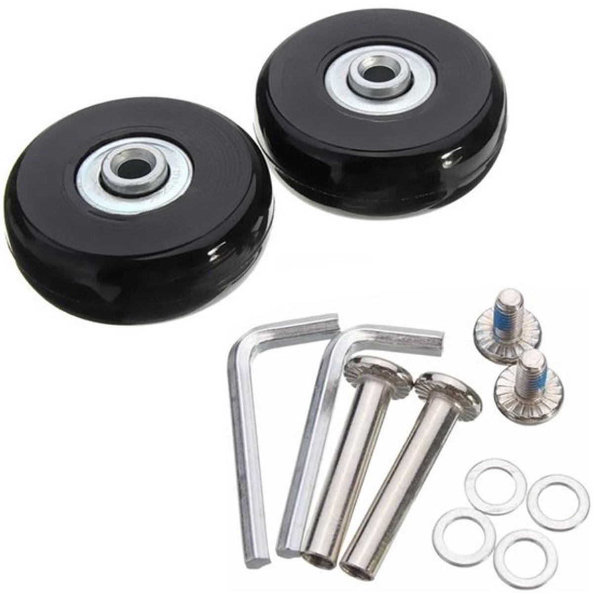 Set van 2 vervangende rubberen wielen voor koffers met schroeven, 45 x 18 mm, voor eenvoudig en snel repareren van beschadigde bagagewielen
