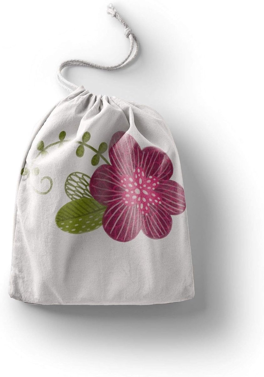Jardin du Lin Bedrukte katoenen tassen met trekkoord, boodschappentas, tas, stoffen tas, groententas, herbruikbaar, milieuvriendelijk, multifunctioneel, opvouwbaar, maat: 20 x 30 cm