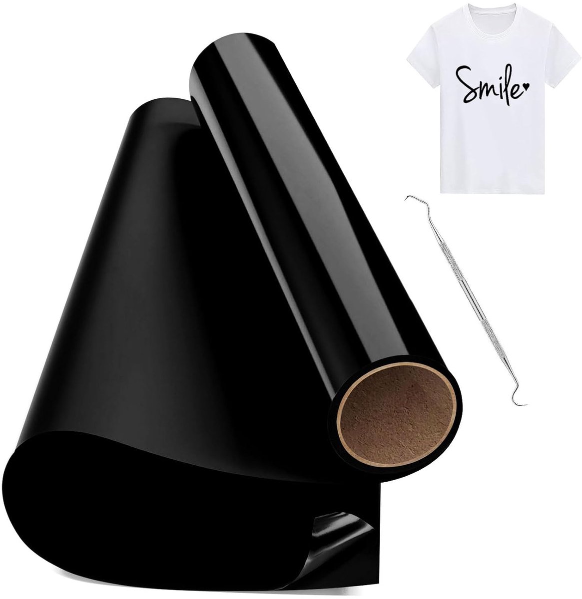 On Vinyl Zwart, 30.5cm x 150cm Opstrijkbare Vinylrol Voor Stoffen met Wiedgereedschap, Heat Transfer Vinyl, Flex Folie Zwart Voor T-Shirt DIY