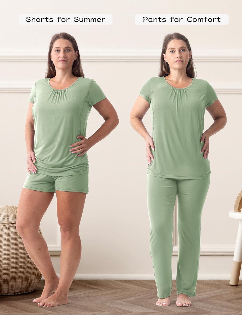 Soft dames Pyjamaset | Borstvoedingsshirts, zwangerschapsshorts en broeken voor elk seizoen, loungeset voor dag en nacht