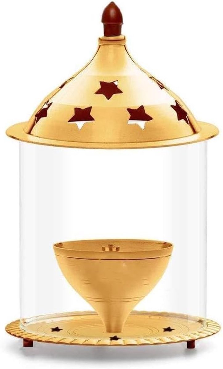 Star Shape akhand Oil Diya/Lamp Hindu Puja Religious Brass Oil Lamp Pooja Essential for Indian Traditional Cultural Pooja Items Festival New year Decorations (Size:-L;4 Inch,H;6 Inch)(Golden)