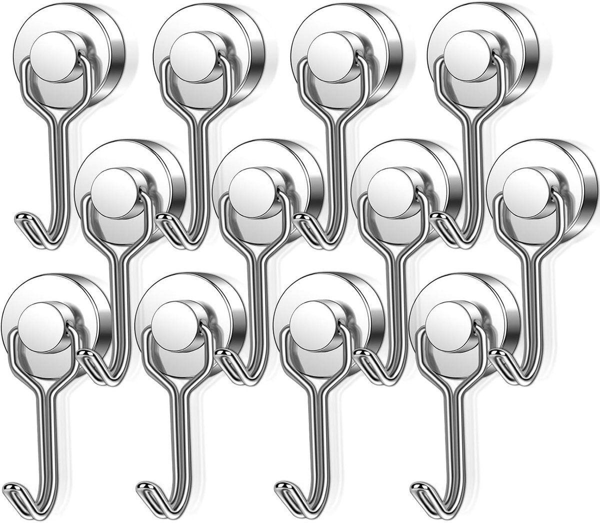 Magneethaken, extra sterk, extra sterke magneethaken, 20 mm neodymium magneethaken, draaibare magneethaken, roestvrije metalen haken voor keuken, verpakking met 12 haken