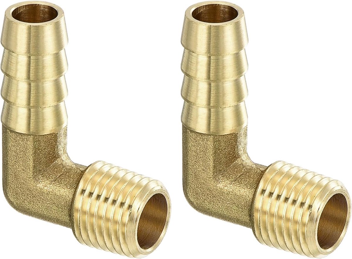 Hoekstuk messing 2 stuks 3/8 inch barx1/4 inch NPT mannelijk 90 graden verbindingsstuk voor messing buis voor water brandstof lucht