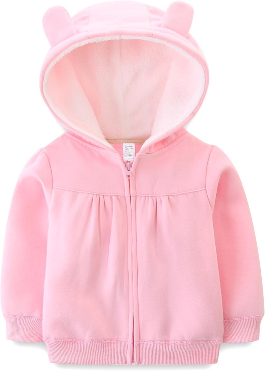 Jas met capuchon voor baby's, met oren, warme babyjassen buitenkleding, uniseks peuters sweaterjack, warme peuter kinderjas met ritssluiting, jassen buitenkleding voor herfst lente herfst