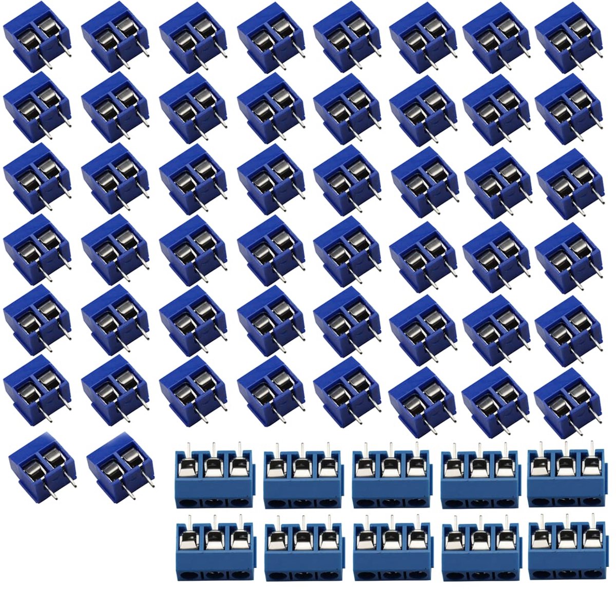 Set of 60pcs 2-pins 3-pins PCB schroefklem terminal blok connector | soldeerbare connector 300 V 16 A 5,08 mm voor Arduino DIY Project (50 x 2 pin, 10 x 3 pin)