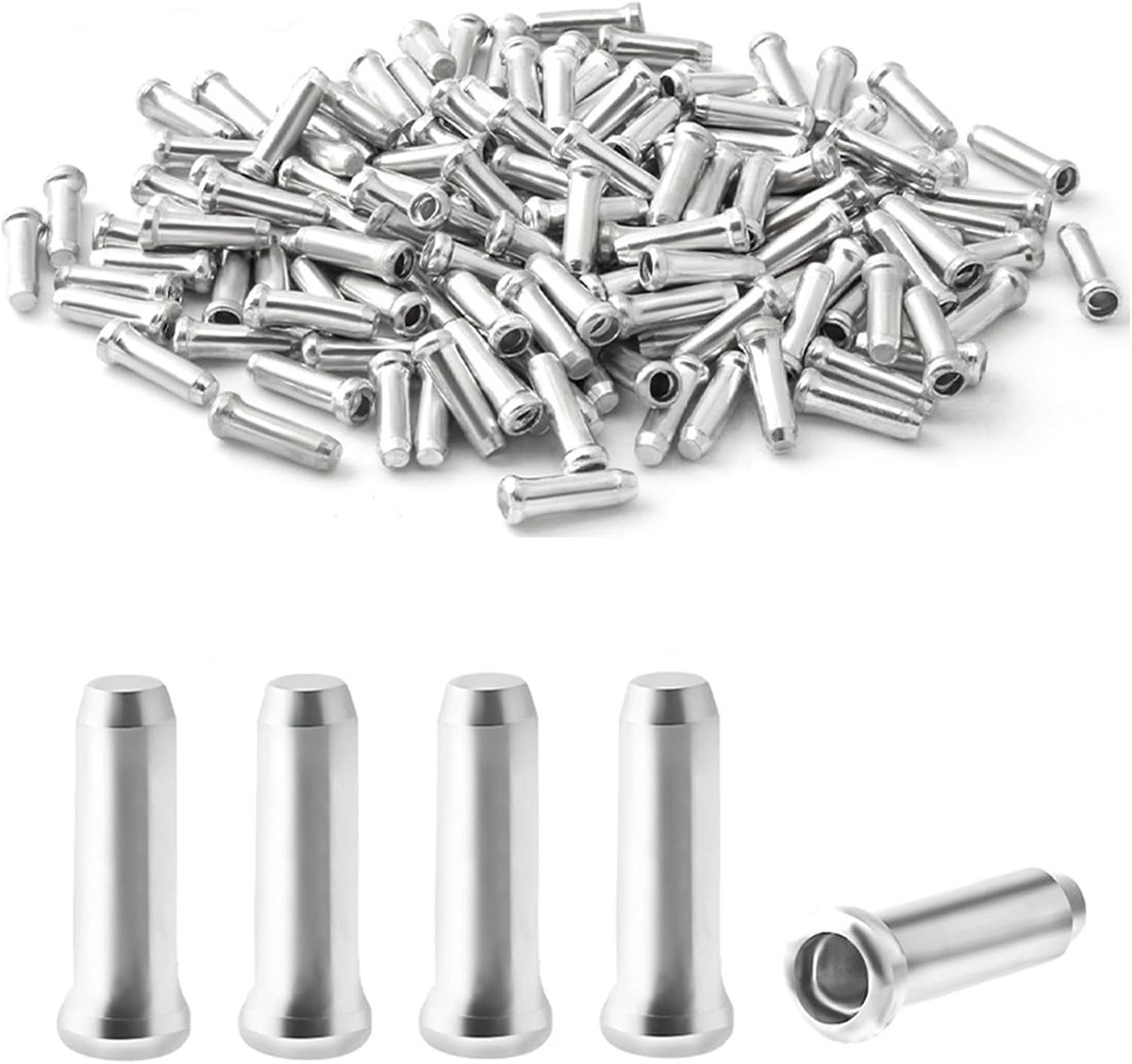 Eindkappen voor fietskabels, 100 stuks kabeluiteinden fietskabeluiteinden remkabels uiteinden aluminiumlegering remkap kabeltips krimpen fietskabel netjes voor mountainbike, racefiets