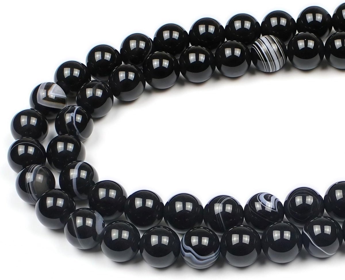 Kralen Zwarte Gestreepte Agaat Ronde Losse Natuurlijke Halfedelsteen Kralen Voor het Maken van Sieraden Armbanden Kettingen
