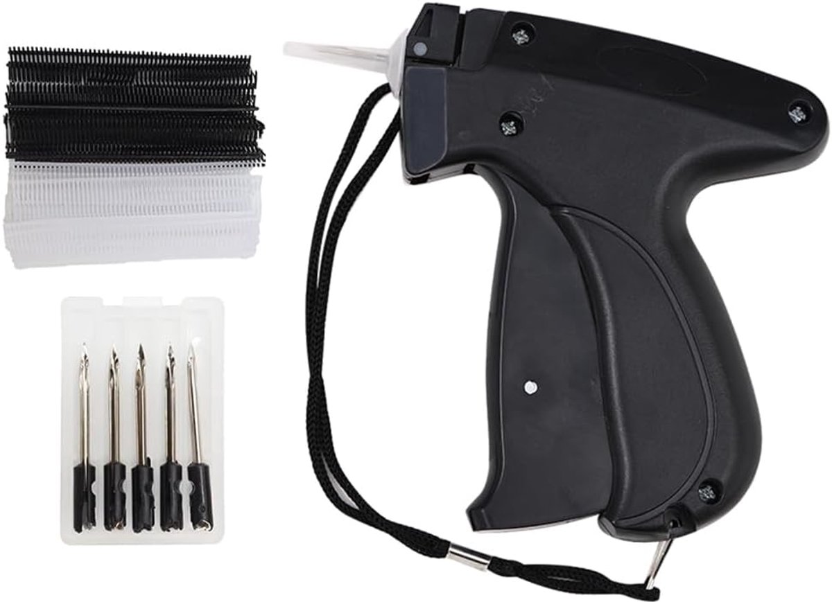 Etiketteerpistool voor prijskaarten en prijzen, kaartenpistool met 6 reservenaalden en 1000 draden per schep, lijmpistool, kledingpistool, etiketteerpistool (zwart)