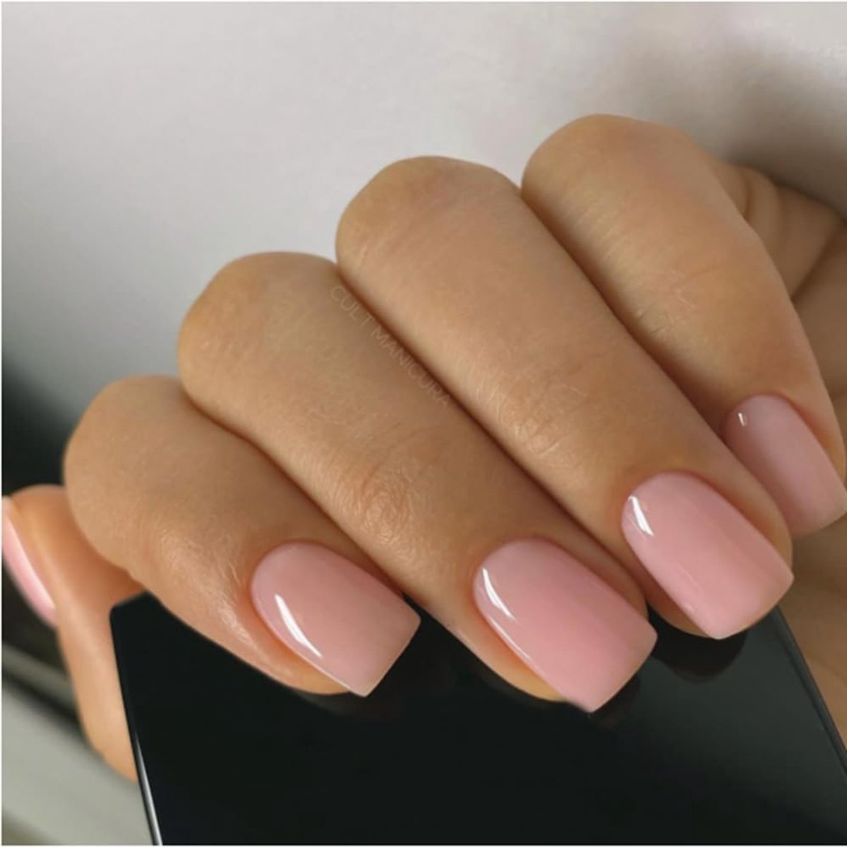 24 stuks effen nagels om op te plakken, kort, glanzende press on nagels met nagellijm, kunstnagels, rechthoekig, acryl, kunstnagels, voor vrouwen en meisjes (roze)