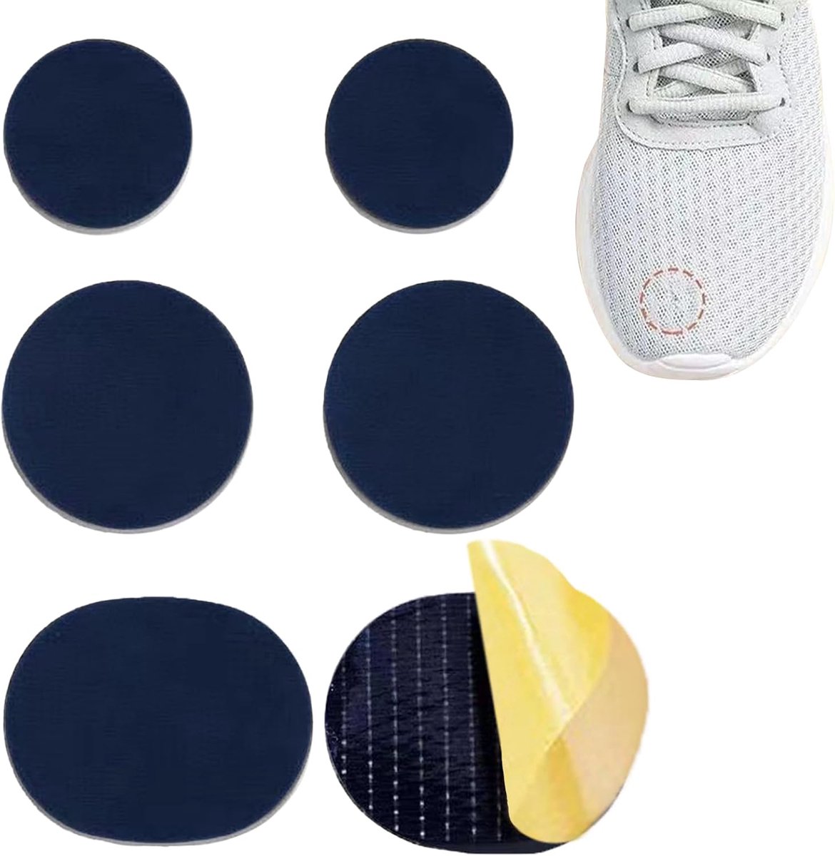 reparatiepatches, 6 stuks schoenhakken, reparatiepatch voor sneakers, gaten, ronde zelfklevende hielpatches, schoenpatch, mesh, hielbeschermset voor sportschoenen, stoffen schoenen (blauw