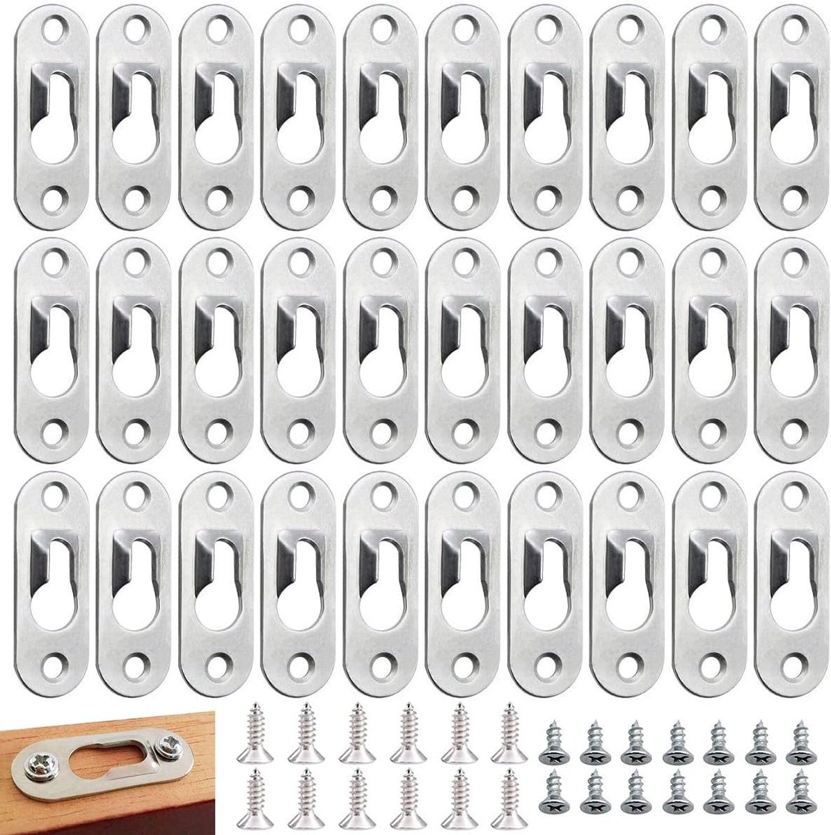 Hangers,Tianher 100 Stuks Sleutelgat Hangers Metalen Bevestigingen Beeld Hangende Beugel 45x16mm Hange Bevestigingsmiddelen Klinknagel voor Thuiskantoor Foto Frames Spiegels Kabinet