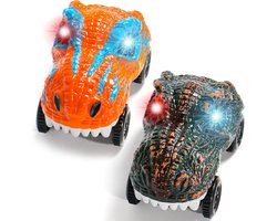 jerryvon Autoracebaan auto speelgoed compatibel met autoracebaan racebaan - dinosaurus lichtgevende auto's speelgoed vanaf 4 jaar jongen dino speelgoed auto's geschenken kinderen jongens meisjes (2