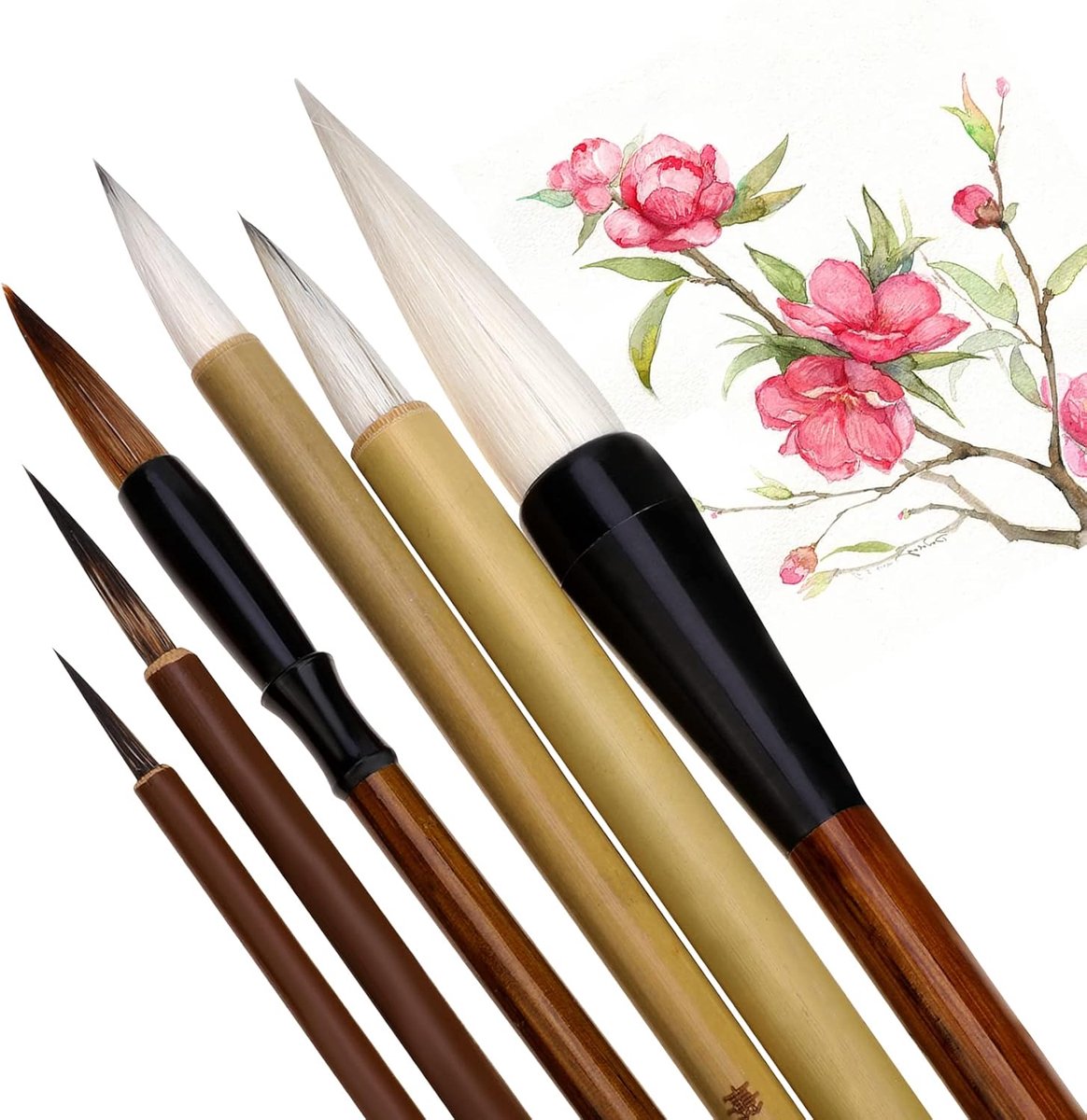 Set van 6 Chinese kalligrafiekwastenset, professionele kunstenaarskwast, kalligrafie en schilderset, kanji-schilderset, kalligrafiegereedschap voor beginners, studenten en kunstenaars