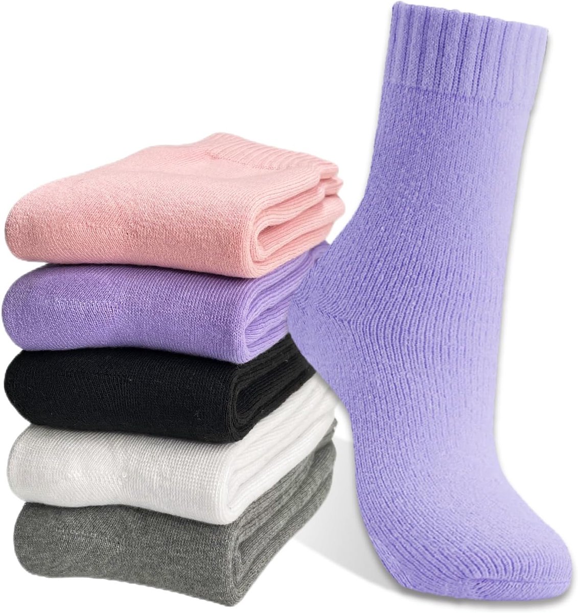 Sokken voor dames, dikke warme knuffelsokken voor dames, 5 paar, wintersokken, wollen sokken, kleurrijk, zacht, wandelsokken, cadeau, sokken voor vrouwen, EU-maat 35-42