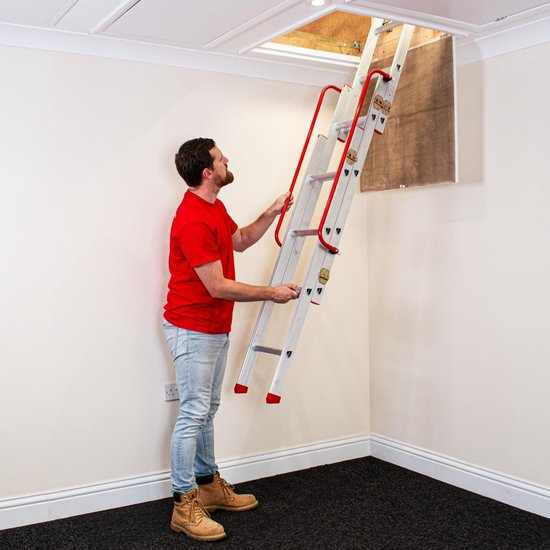 Aluminium Schuifladder - Schuifbare Zoldertrap met Leuning - D-vormige Sporten - Opbergstok - Vergrendelingen - Draagvermogen tot 150 kg (3-delige) — afbeelding 4