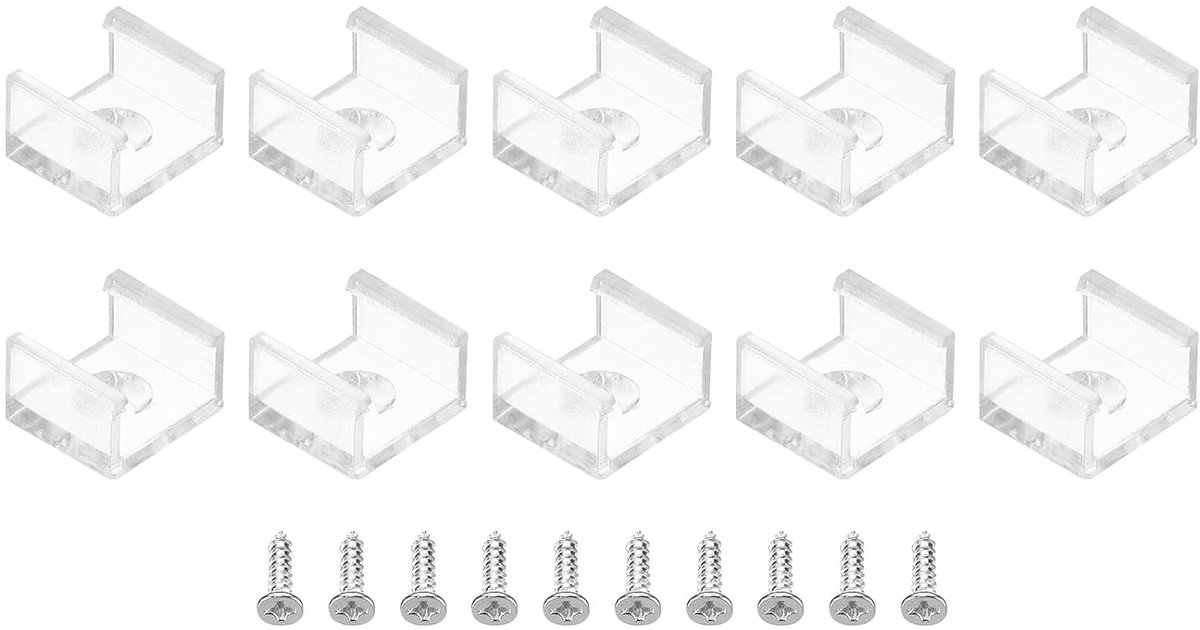 Bevestigingsclips voor led-lichtstrip, 30 stuks, kunststof bevestigingsbeugels met schroeven, voor kabel, glanzend, neonband, RGB, 10 mm, transparant