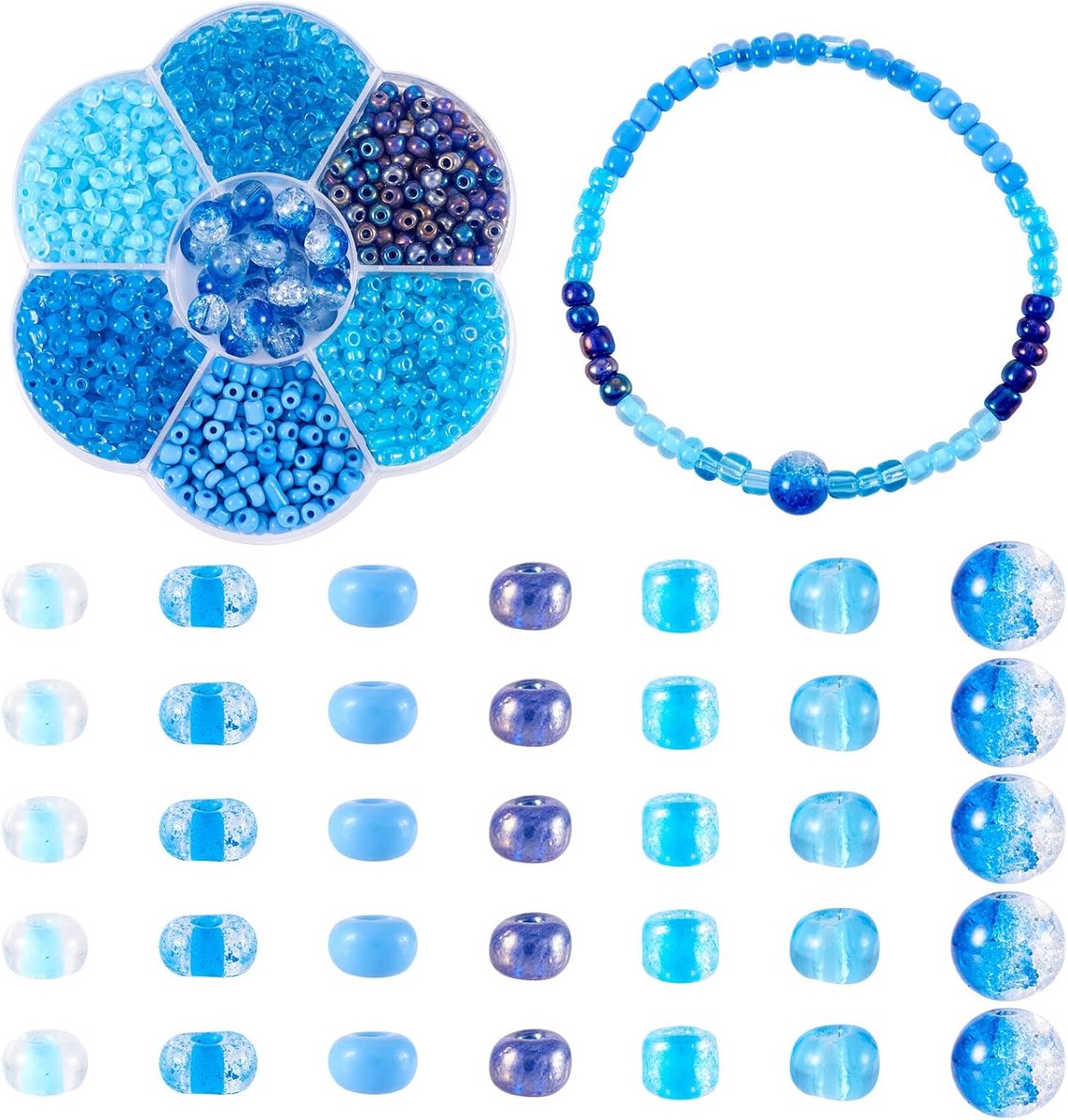 7 Stijlen Glas Rocailles 6/0 Kleine Armband Rocailles Blauwe Ronde Pony Kralen Mini Spacer Losse Kralen 8mm Ronde Glaskralen voor Sieraden Maken DIY Ketting