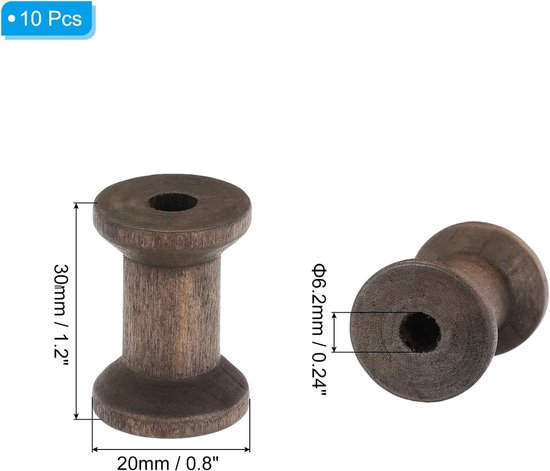 Spoelen 3 cm x 2 cm, 10 stuks onafgewerkte houten naaigaren spoel natuurlijke draad weven klossen voor ambachten borduurwerk, donkerbruin — afbeelding 5