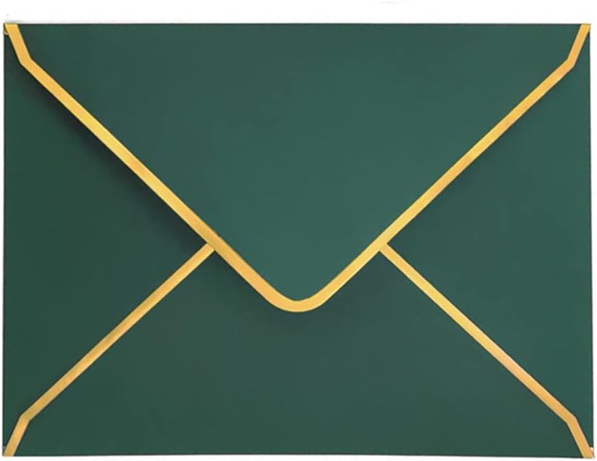 50 stuks uitnodigingsenveloppen, groene luxe enveloppen 18,5x13,5cm miniatuur enveloppen 5"x 7" enveloppen met V-flap briefumschläge met goudfolie rand voor bruiloften, uitnodigingen, feesten