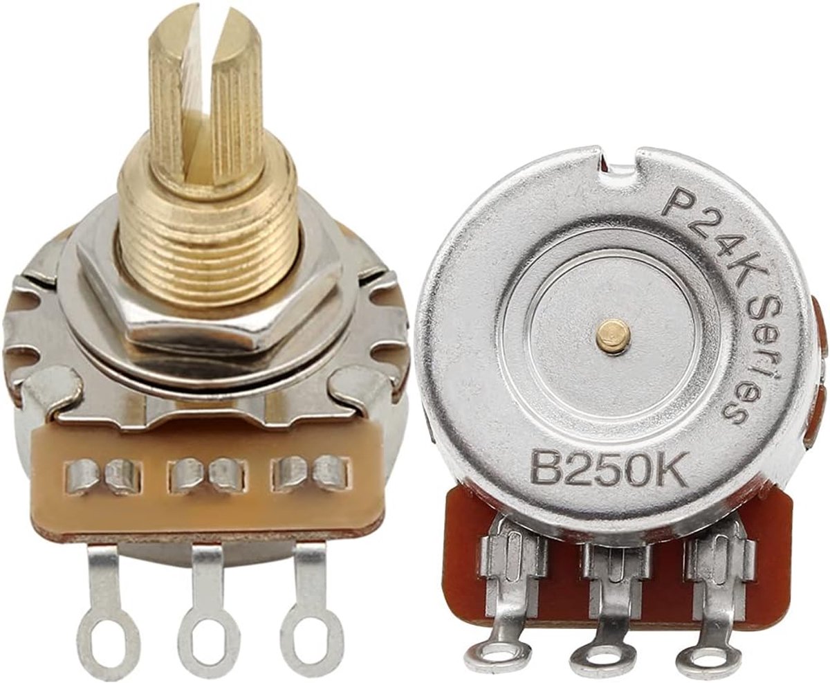 Lange messing as controle potten B250K Lineaire Taper Potentiometers 24 Spline Split Shaft D3/8 inch voor Elektrische Gitaar Controle Volume Tone, Pack van 2
