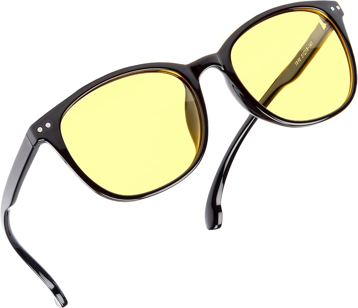 Rijdbril Voor 's Nachts voor Heren en Dames, Gepolariseerde Lenzen Filter Verblindende Schittering van Koplampen, Geel Getinte Zichtlens, Lichtgewicht, Comfortabel TR90-frame, Harde Koker