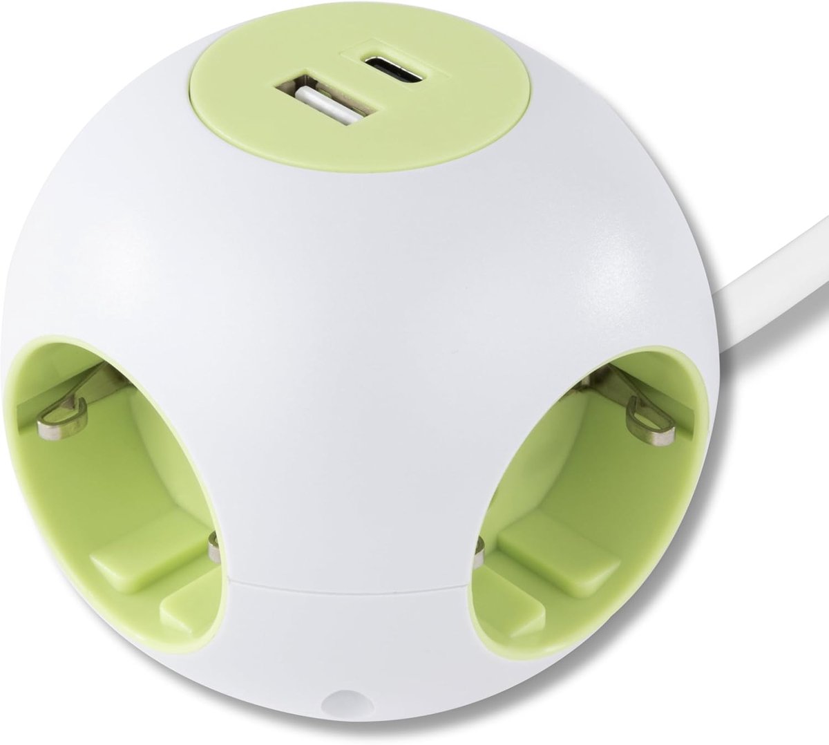 PowerGlobe kubusstopcontact - meervoudige stekkerdoos 4-voudig met 2 x USB (type A & C), 1,4 m kabel, 3500 W, groen