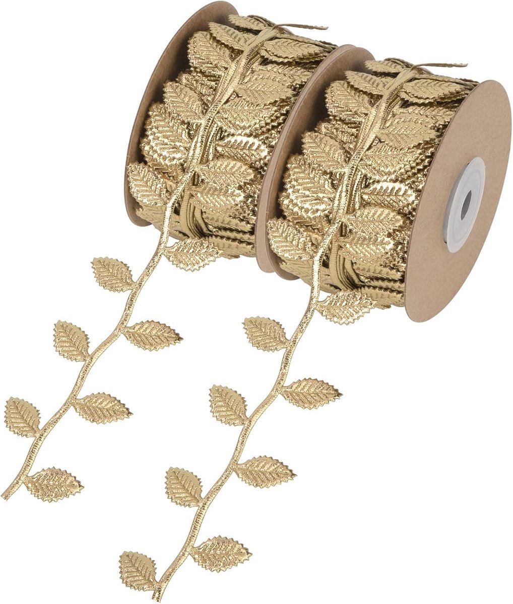 strepen cadeaulint 22 yards lange kunstbladband voor DIY handwerk geschenkverpakking en feest bruiloft huis tuin decoratie 2 rollen (goud)
