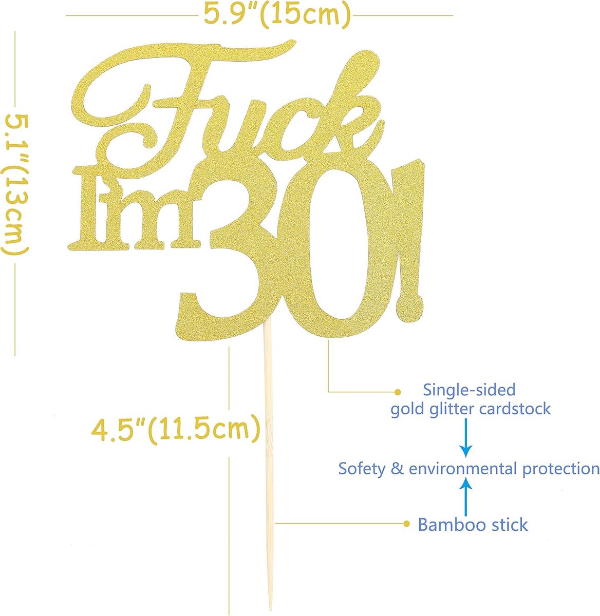 I'm 30e verjaardag taart topper, proost 30 verjaardagsfeestje taart decoratie, grappige dertig neuken een gouden glitter taart topper, volwassen taart decoratie
