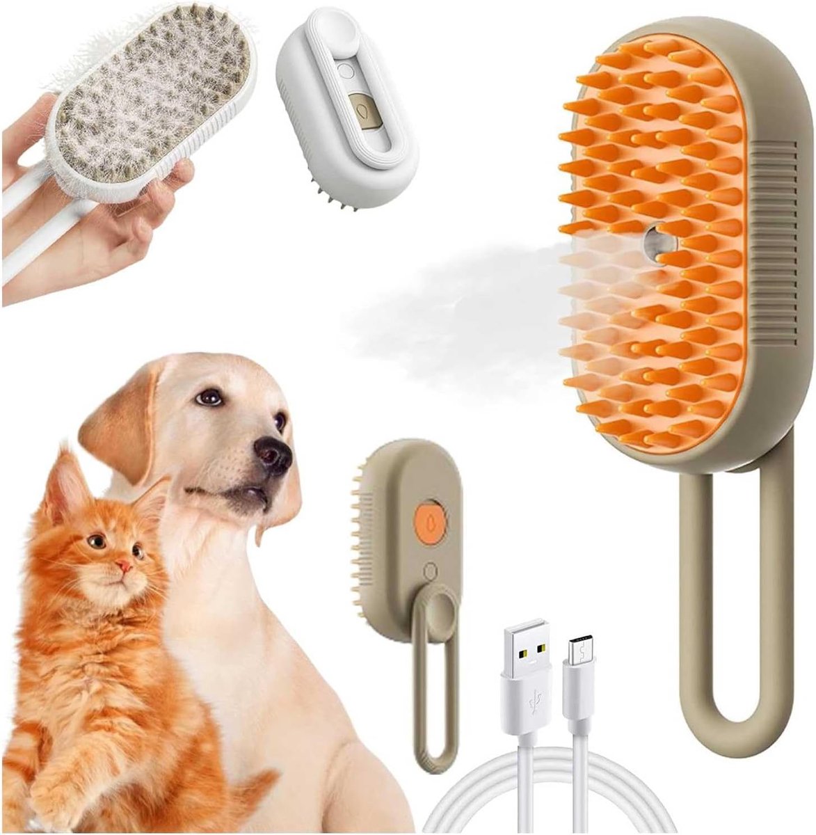 3-in-1 kam voor katten, kam voor honden, kattenstoomborstel, waterborstel voor katten, elektrische kattenverzorging, massageborstel met stoom en waterspray